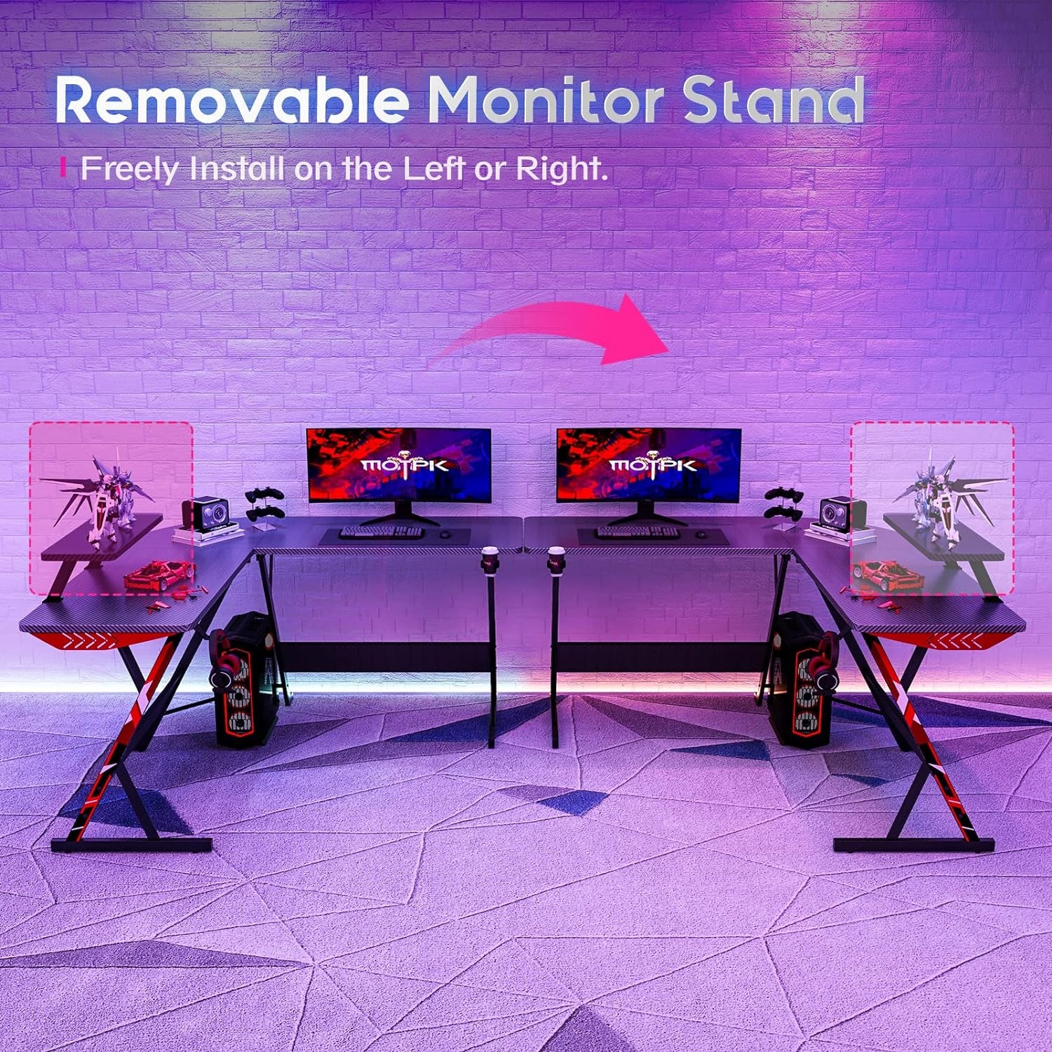 L Shaped Gaming Desk with Carbon Fiber Surface